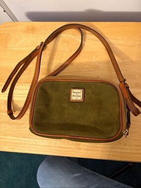 Dooney & Bourke Olive Suede Crossbody with Tan Leather Trim and Gold Hardware